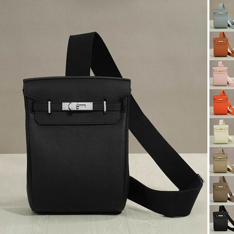 Small Real Leather Sling Chest Pack Shoulder Bag Crossbody Backpack Flap Purse
