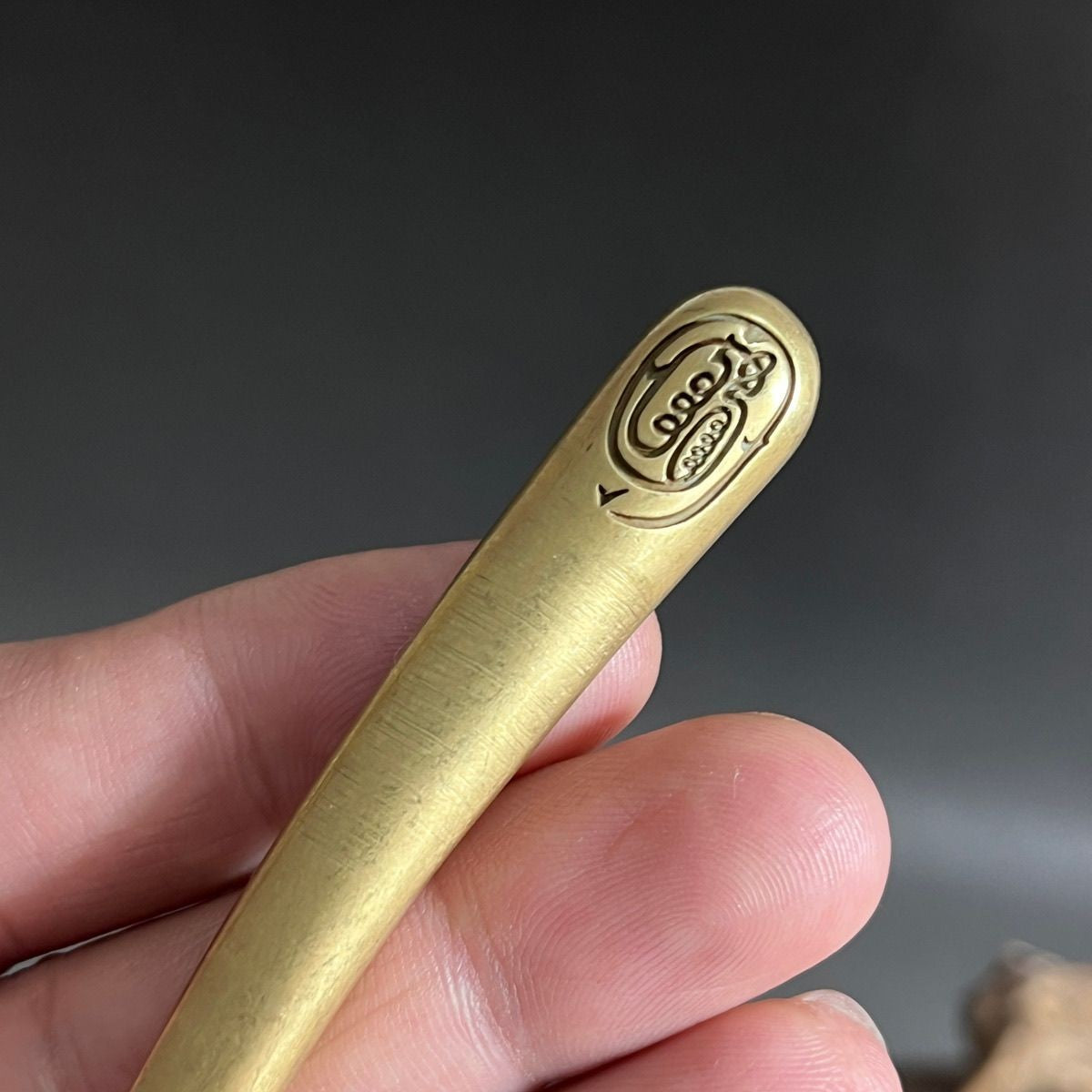 Handmade Vintage Brass Hair Pin Chinese Ziwei Talisman Hair Stick 14.6cm