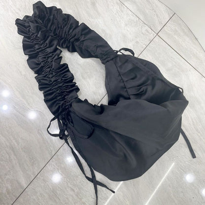 Versatile Tote Pleated Drawstring Design Large Shoulder Bag Oxford Crossbody Bag