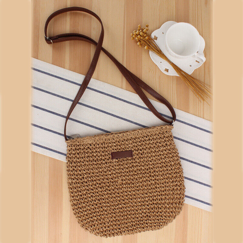 Summer Straw Crossbody Bag Women Beach Holiday Casual Woven Shoulder Handbag