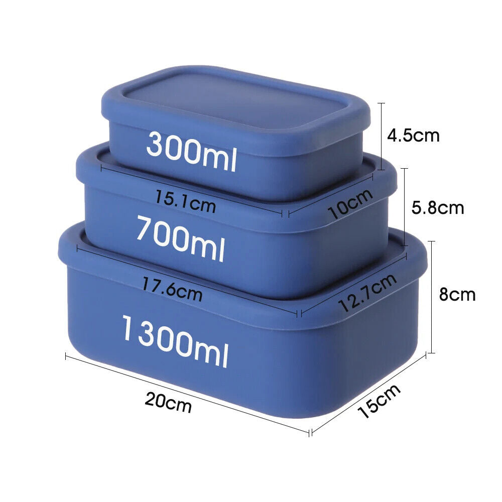 Food Storage Container Silicone Reusable Airtight Lidded Lunch Bento Snack Boxes