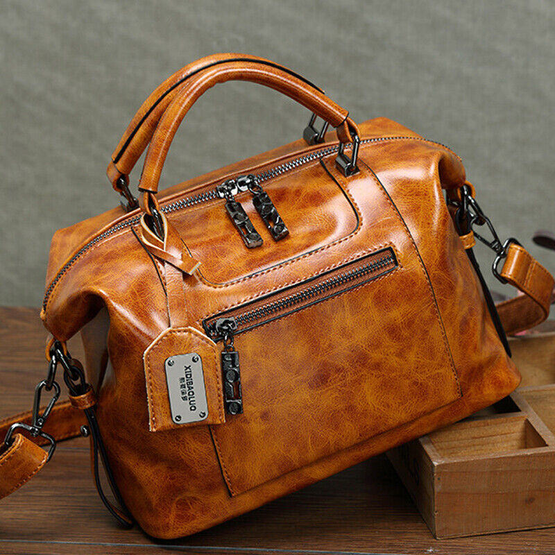Oil Wax Leather Women's Handbag Boston Bag Crossbody Shoulder Bag Satchel Tote