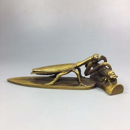 Brass Manti Stalking Cicada Statue Paper Weight Collection Table Zen Decor