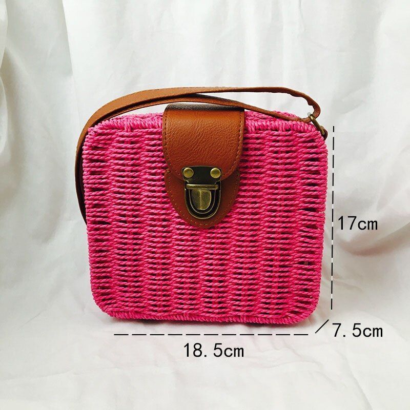 Straw Bags Round Woven Handmade Summer Beach Circle Crossbody Shoulder Bag 1 PC