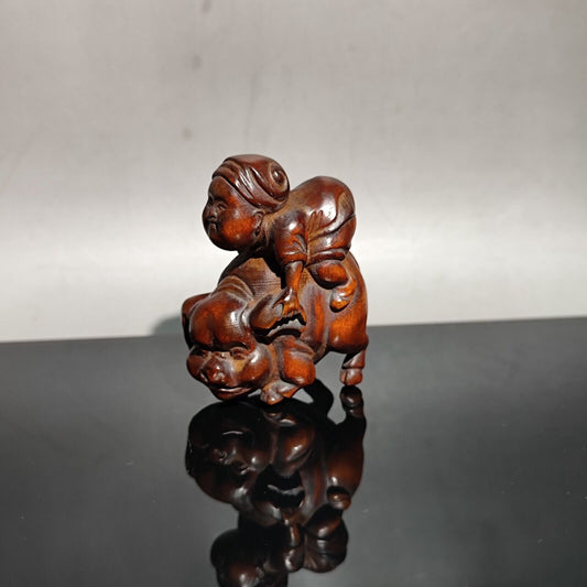 vintage wood carving mini home decor wooden Boxwood pig statue car decoration