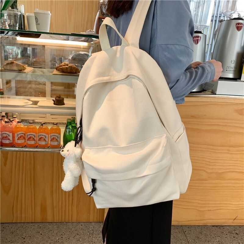 Solid Color Backpack Canvas Waterproof Schoolbag Teenager Bookbags 42*12*31 CM