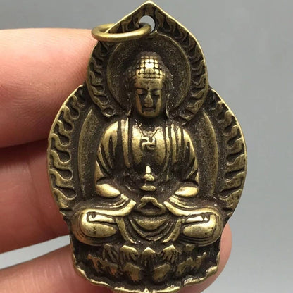 Antique Brassware Buddha Pendant Brass Sakyamuni Lotus Buddha Statue Ornament