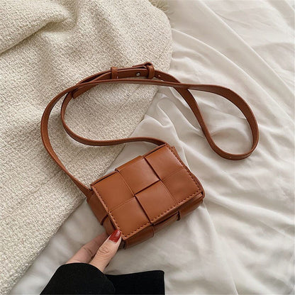 Mini Ladies Square Weave Bag PU Leather Shoulder Crossbody Bags Women Handbags