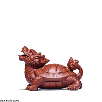 Chinese Mascot Dragon Turtle Statue Handmade Tea Pet Yixing Zisha Tea Play Small