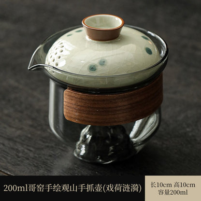 Handheld Teapot Single Pot Gaiwan Porcelain Ge Kiln Travel Tea Set
