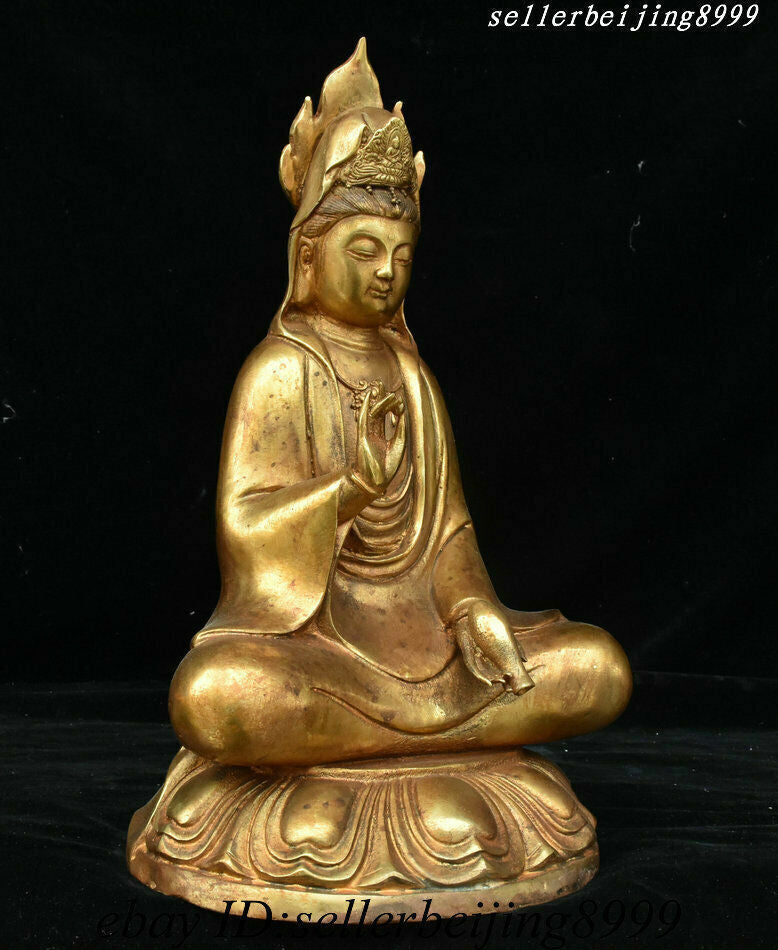 Chinese Buddhism Bronze Gilt Kwan-yin Guanyin Avalokitesvara Goddess Pot Statue