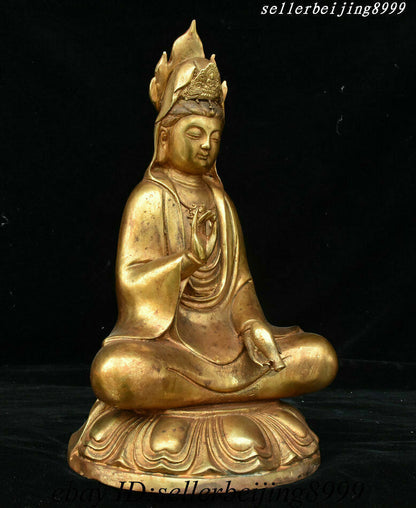 Chinese Buddhism Bronze Gilt Kwan-yin Guanyin Avalokitesvara Goddess Pot Statue
