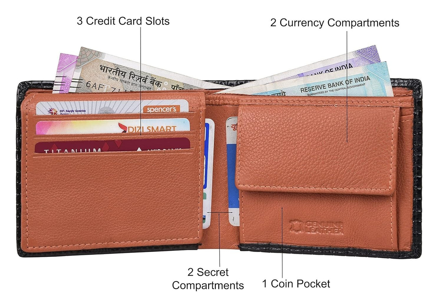 NEW BLACK/ORNAGE BI-FOLD LEATHER MEN'S WALLET RFID PROTECTION GIFT ITEM