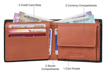 NEW BLACK/ORNAGE BI-FOLD LEATHER MEN'S WALLET RFID PROTECTION GIFT ITEM