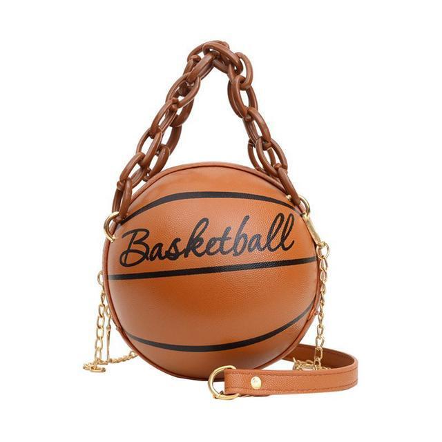 Women's Ball Bag Soft Pu Leather Round Crossbody Thick Chain Handbag Purse
