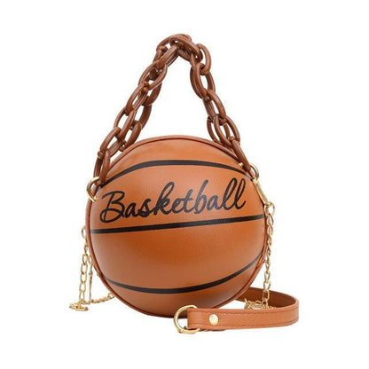 Women's Ball Bag Soft Pu Leather Round Crossbody Thick Chain Handbag Purse