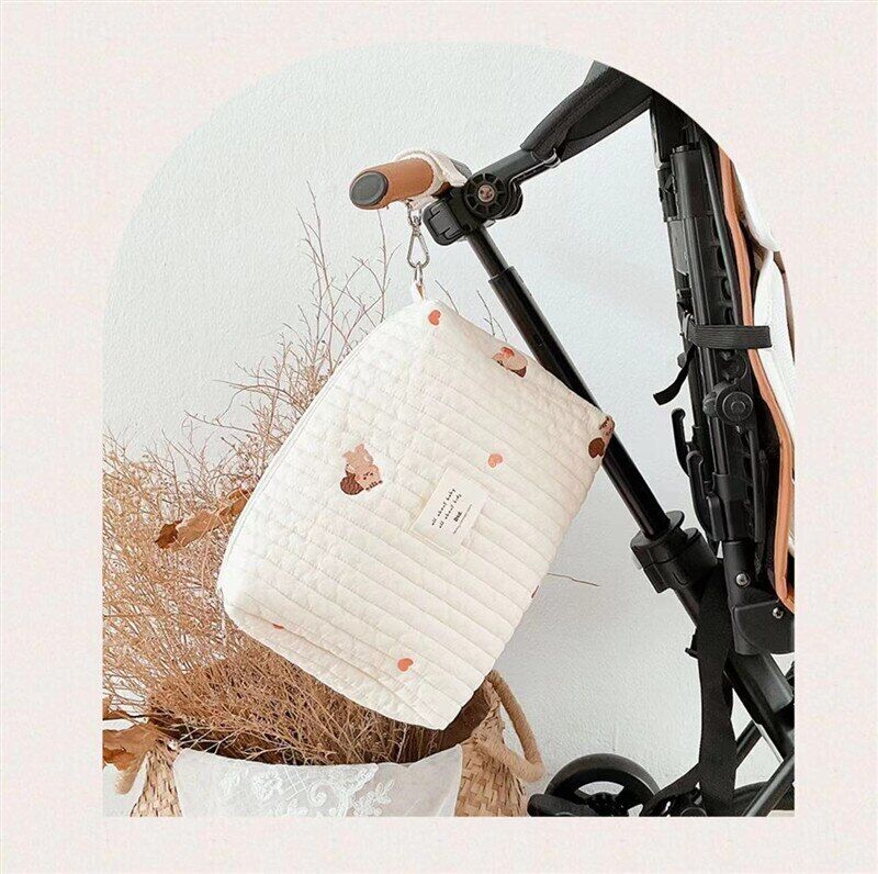 Baby Stroller Bag Baby Beige Zipper Diaper Handbag Mummy Shoulder Bag Traveling