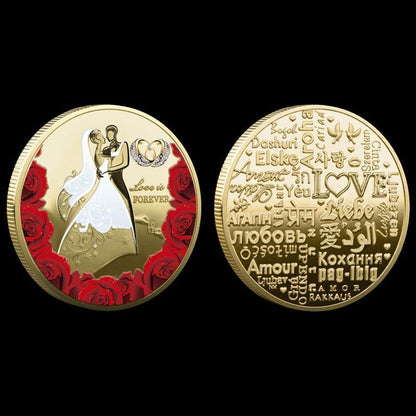 Commemorative Coins Metal Gold Silver Plated Romantic Wedding Anniversary Gifts