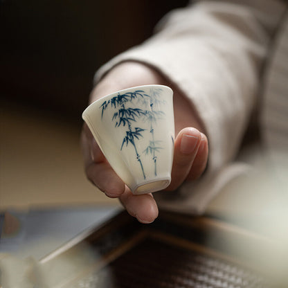Jade Mud Blue and White Bamboo Small Tea Cup White Porcelain Singel Tea Cup