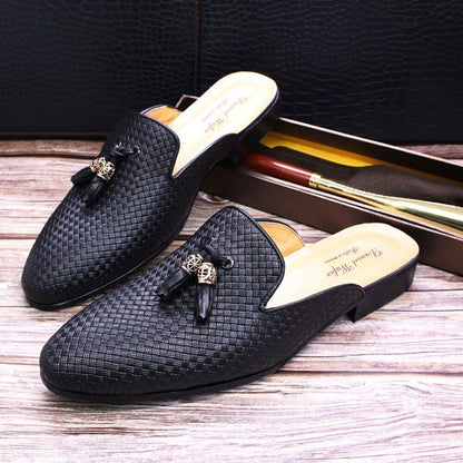 Half Shoes Men Genuine Leather Brown Blue Black Shoes Mens Fashion