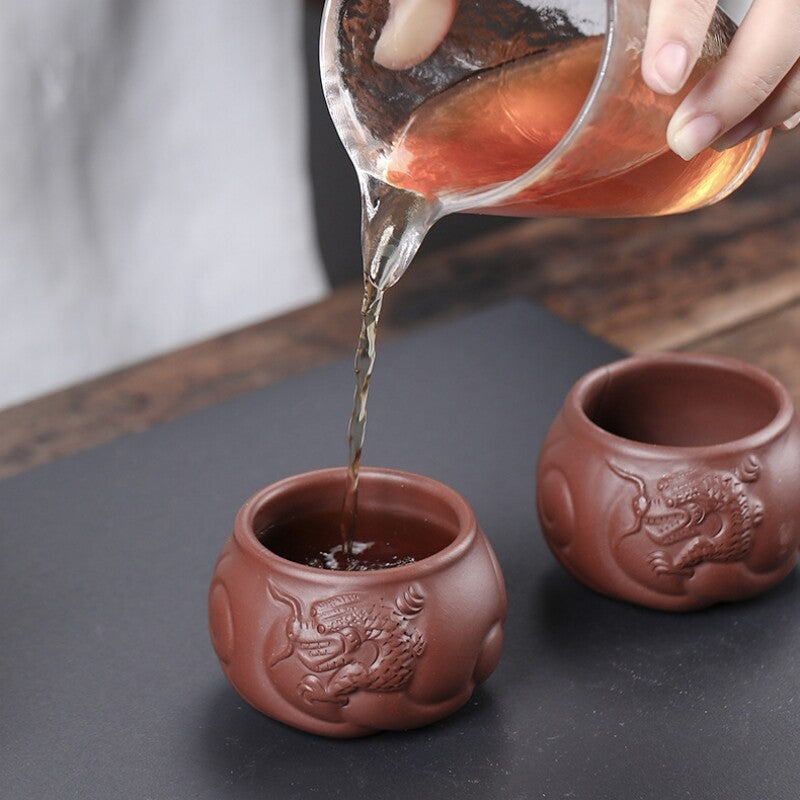 Handmade Tea Cup Real Yixing Zisha Purple Clay Master Cup Dragon Carved 60ml New