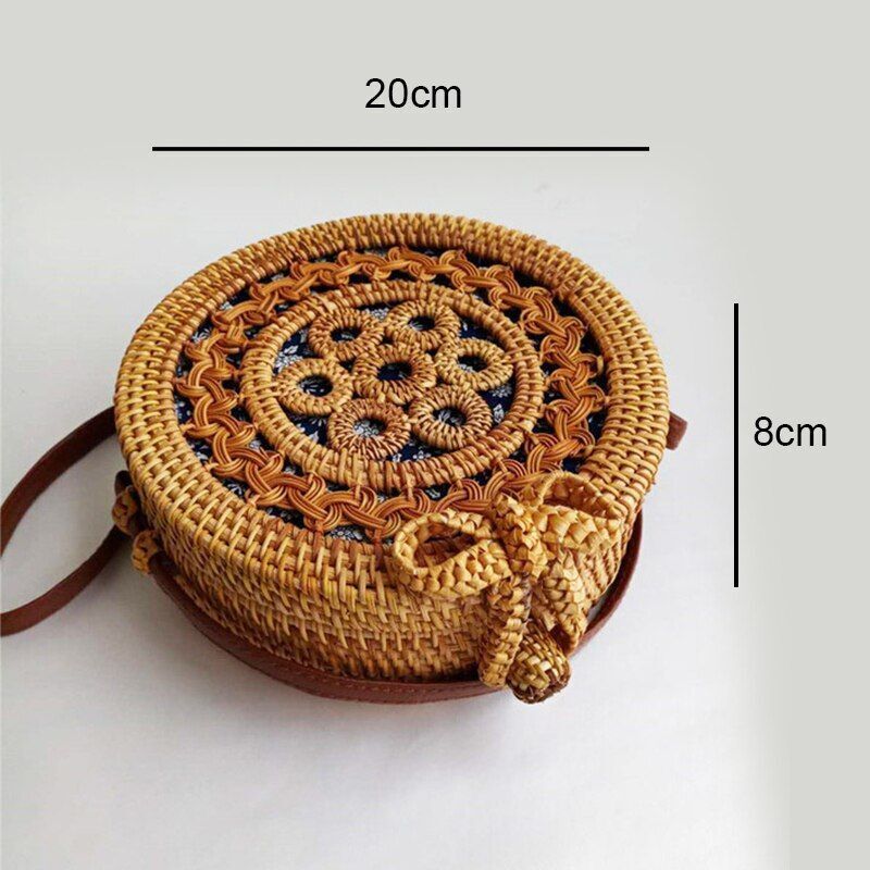 Straw Bag Round Woven Handmade Summer Polyester Crossbody Shoulder Bag Polyester