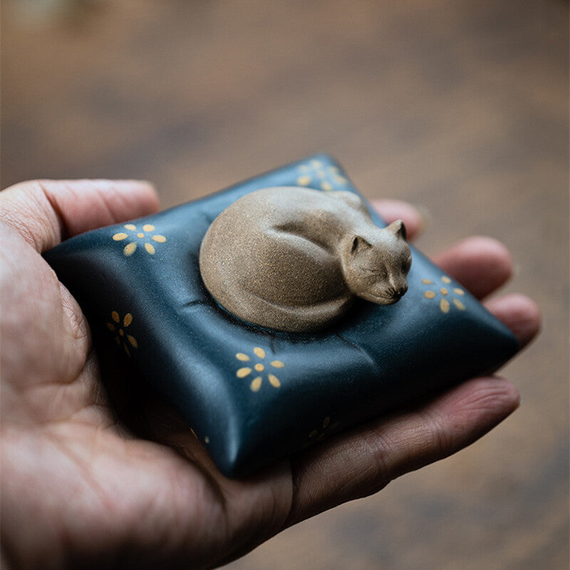 Sleeping Cat On Cushion Creative Tea Set Yixing Zisha Purple Clay Home Ornament