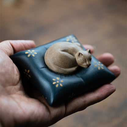Sleeping Cat On Cushion Creative Tea Set Yixing Zisha Purple Clay Home Ornament
