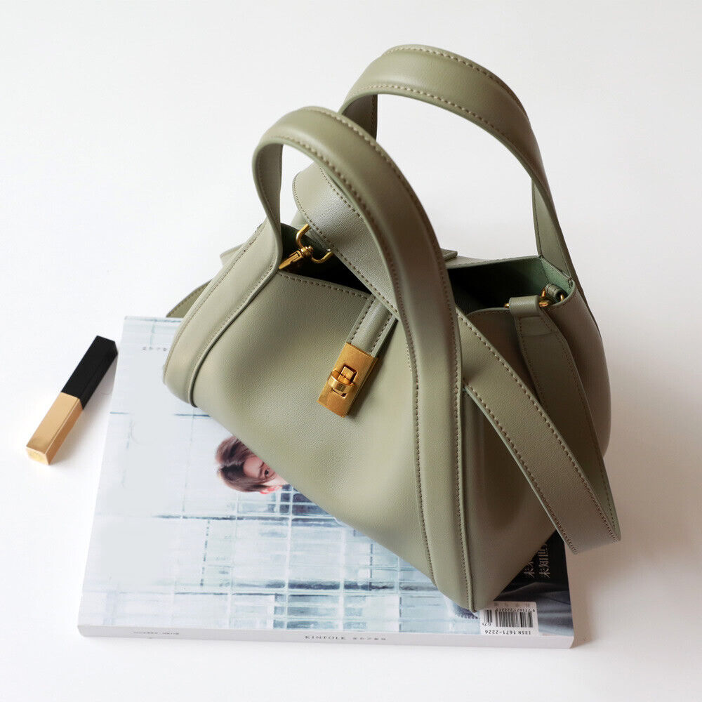 Trapeze Real Leather Tote Purse Hand Carry Bucket Basket Bag Crossbody Handbag