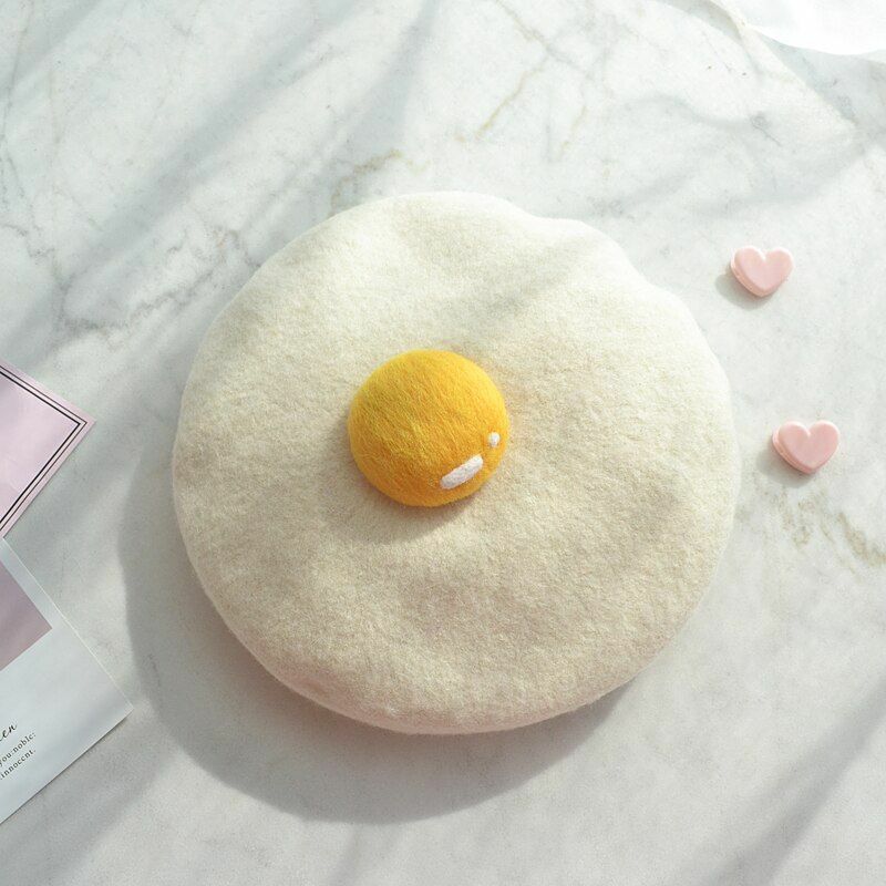 Poached Egg Beret Soft Wool Handmade Creative Hat Cap Women One size 52-58CM 1PC