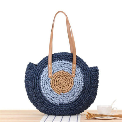 New Summer Casual Womens Soft Straw Beach Bag Large One-Shoulder Travel Bag
