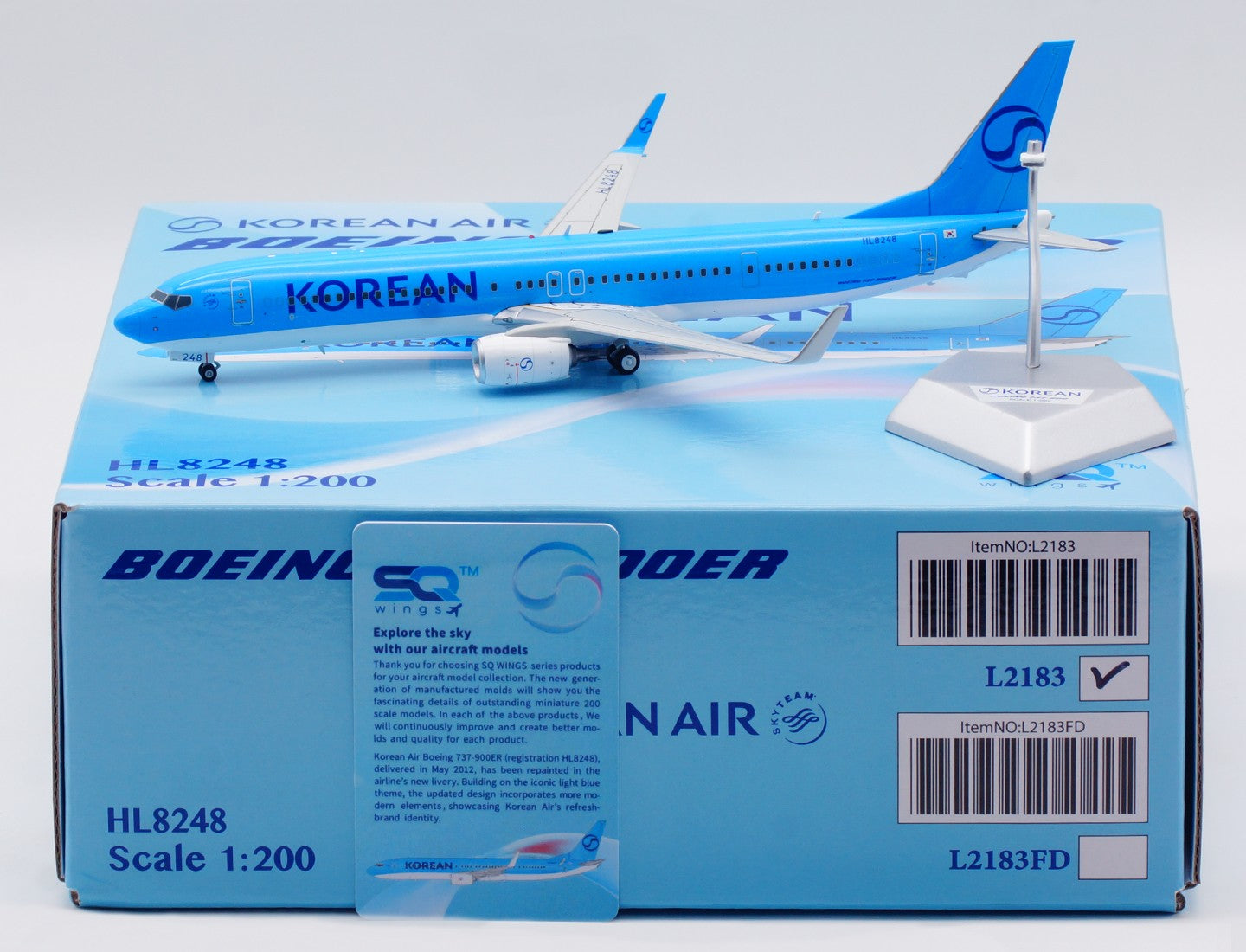 1:200 SQ Wings Korean Air Boeing 737-900 Passenger Airplane Diecast Plane Model