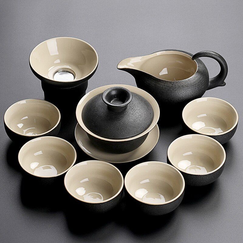 Solid Drinkware Ceramic Teapots Traditional Japanese Style Black Crockery Teacup