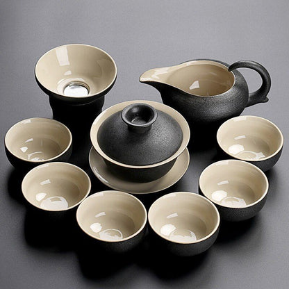 Solid Drinkware Ceramic Teapots Traditional Japanese Style Black Crockery Teacup