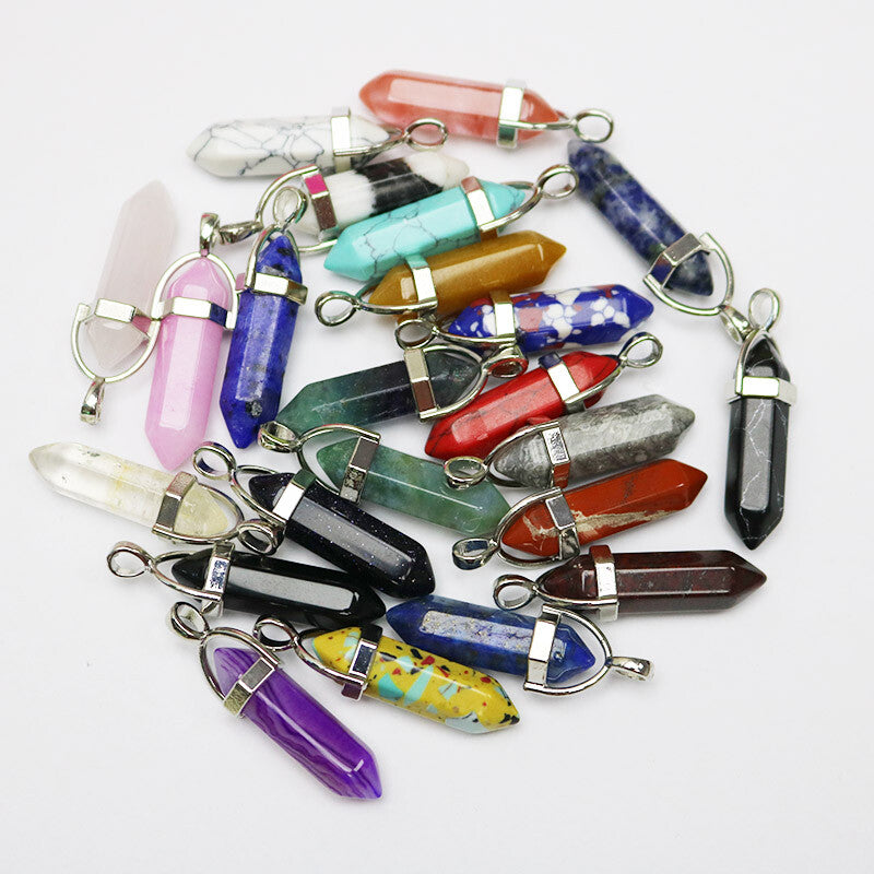 25pcs Charms Crystal Quartz Gem Stone Point Pillar Pendant for Jewelry Making