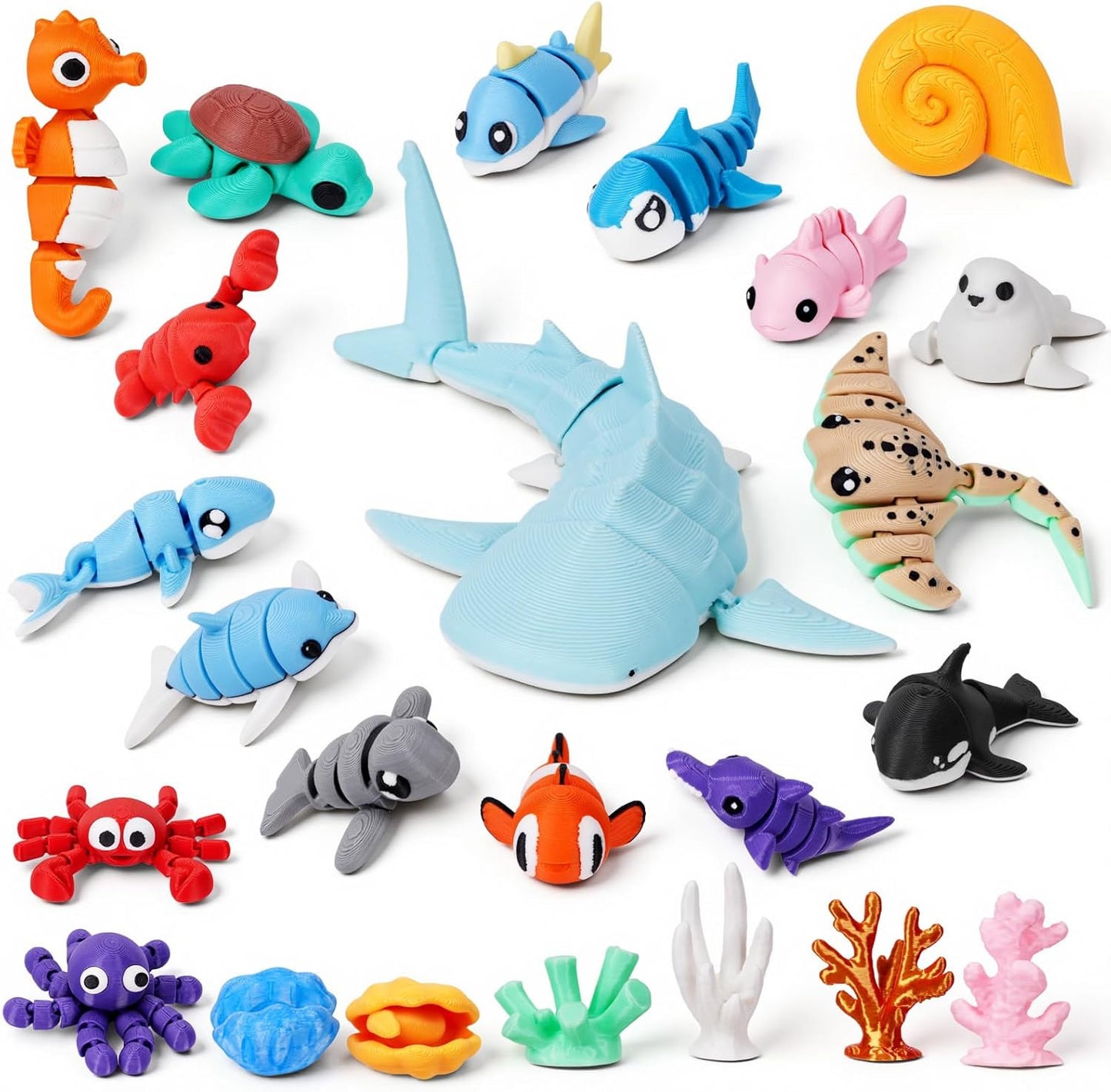 3D Printed Sea Animal Toys - 24Pcs Ocean Animals Figurines Toys for Kids - Flexi