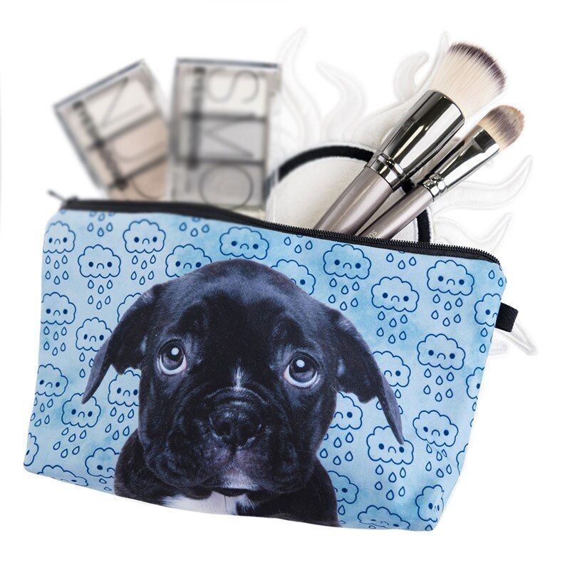 3D Pug Dog Printed Cosmetic Bag Cute Makeup Organizer Bag Travelling Handbag 1PC