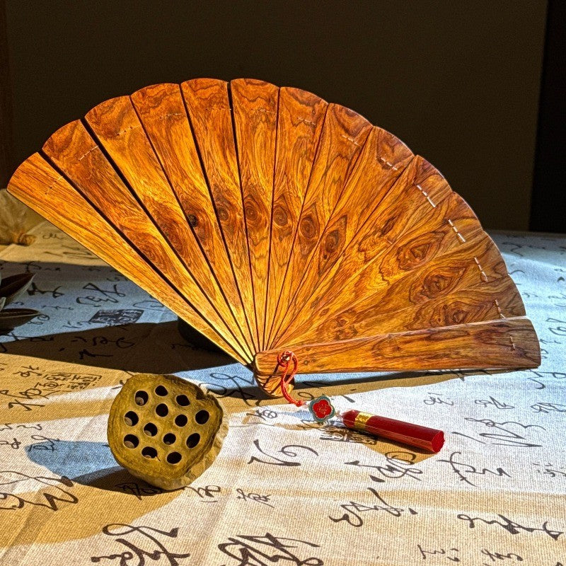 Premium Hainan Huanghuali Ghost Eye Folding Fan 18x31cm
