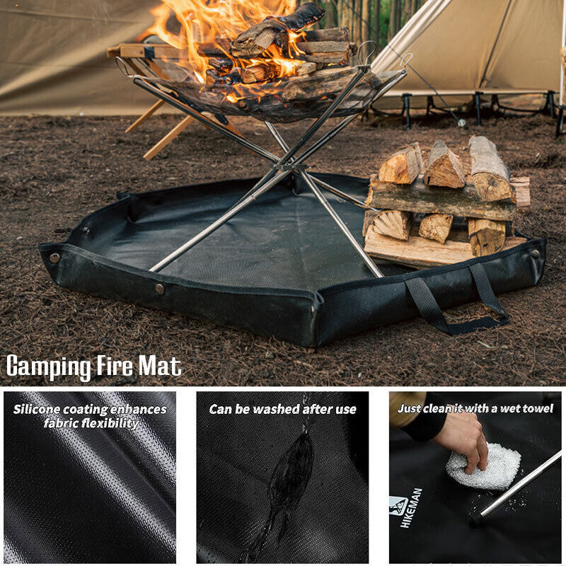 Fire Fireproof Mat Hexagonal Foldable Firewood Bag Heat Resistant Camping BBQ