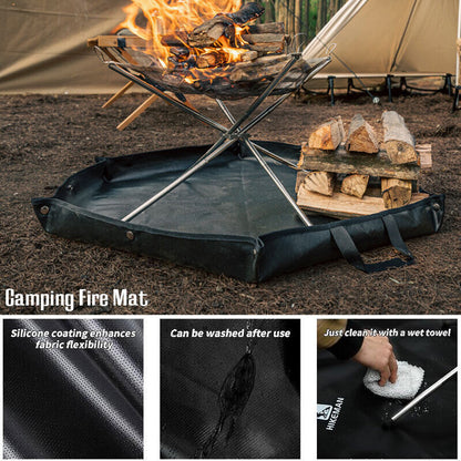 Fire Fireproof Mat Hexagonal Foldable Firewood Bag Heat Resistant Camping BBQ