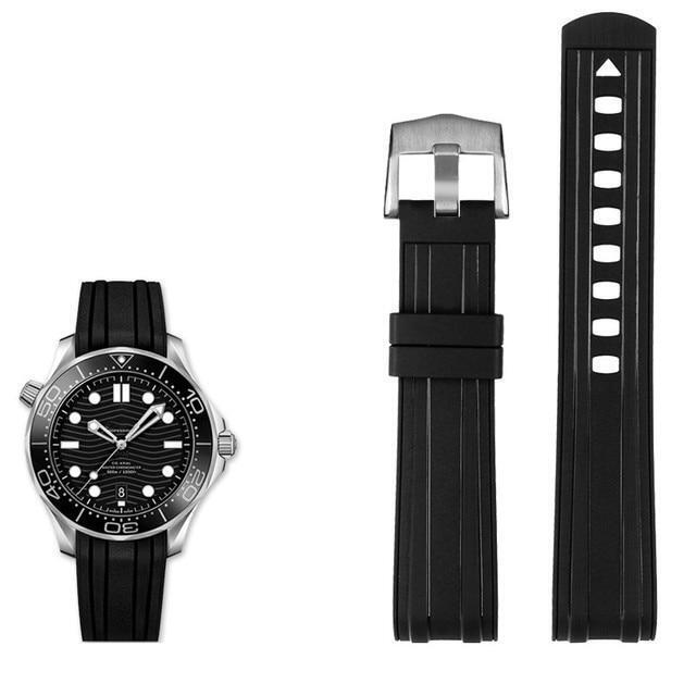 Rubber Watch Strap Fit For Omega Seamaster 300 Waterproof Diving 20mm Band