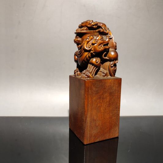 chinese seal vintage wooden sculpture dragon figurines statues wood carving gift