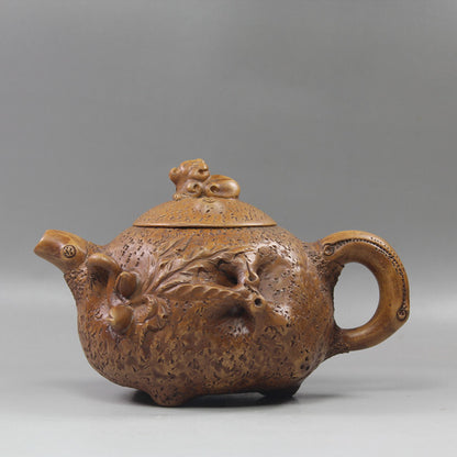 Collect China Yixing Zisha Pottery Old Duan Clay Pixiu Peach Tree Stool Teapot