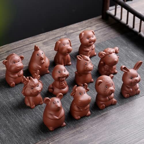 Yixing Zisha Ceramic Pottery Handmade Fengshui Zodiac 12 Animal Tea Pet Statue