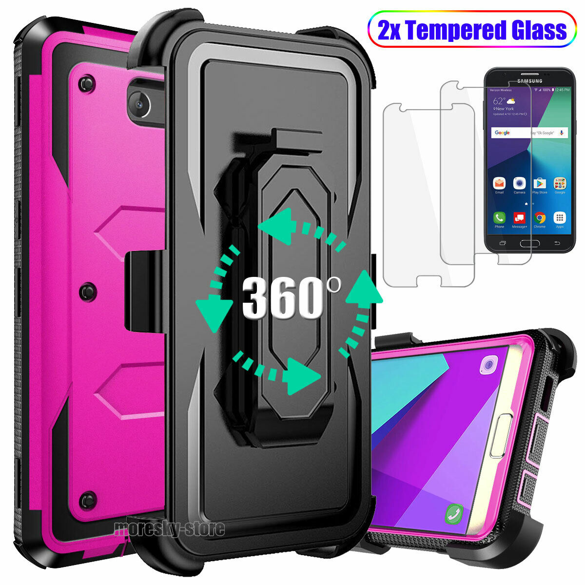 Case For Samsung Galaxy J7 2017 Clip Belt Stand Cover / Tempered Glass Protector