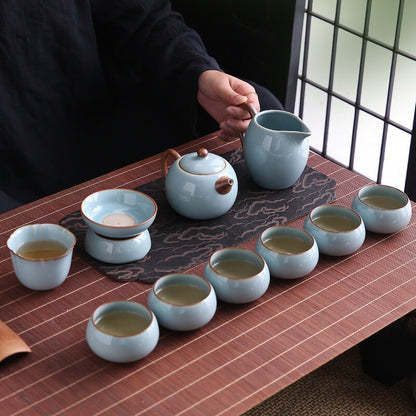 Complete Tea Set Ruyao Craft Crackle Glaze Porcelain Tea Pot Gaiwan Tea Cup New