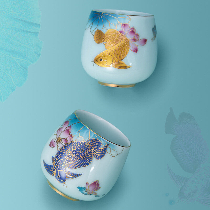 One Pair Tea Cup Porcelain Double Cup Chinese Handmade Celadon Master Cup 150ml