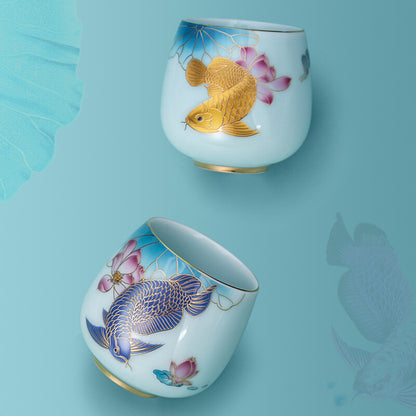 One Pair Tea Cup Porcelain Double Cup Chinese Handmade Celadon Master Cup 150ml
