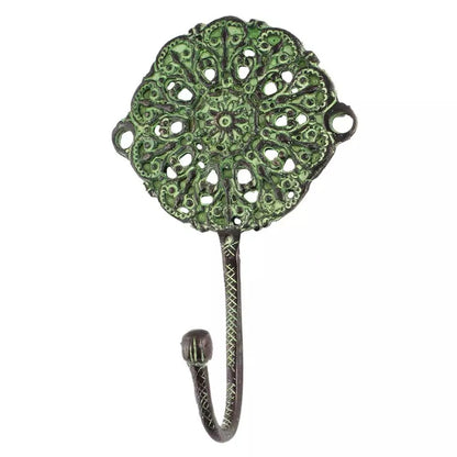 Antique Green Round Floral Wall Brass Decorative Hook Coat Clothes Hat Hanger