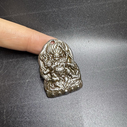 Tibetan Thokcha Black Mahakala Pendant Six-Armed Dharma Protector